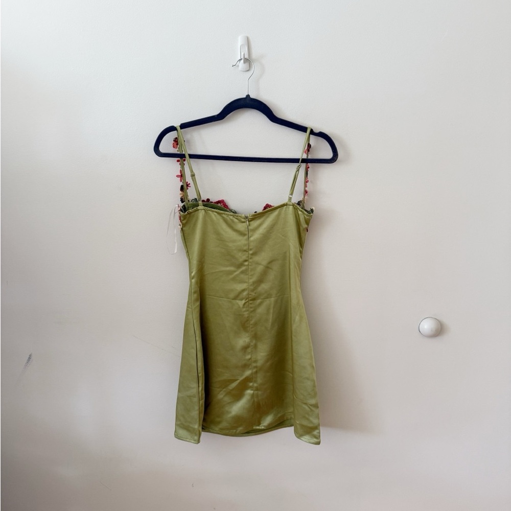 Princess Polly Olive Green Mini Dress with Red Floral Embroidery - Picture 4 of 4